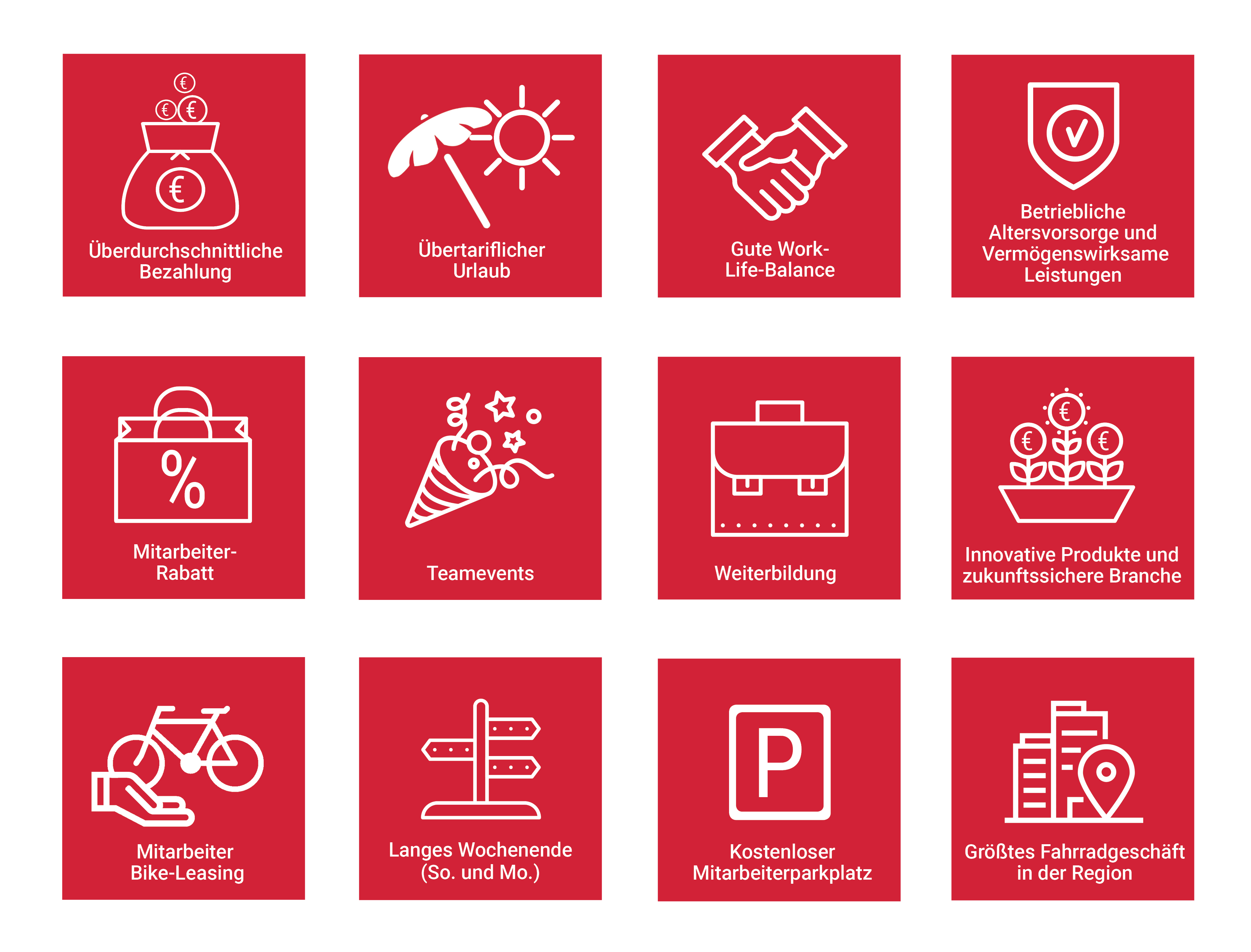 Raster Aufzählung, Benefits Jobs, Radhaus Ingolstadt