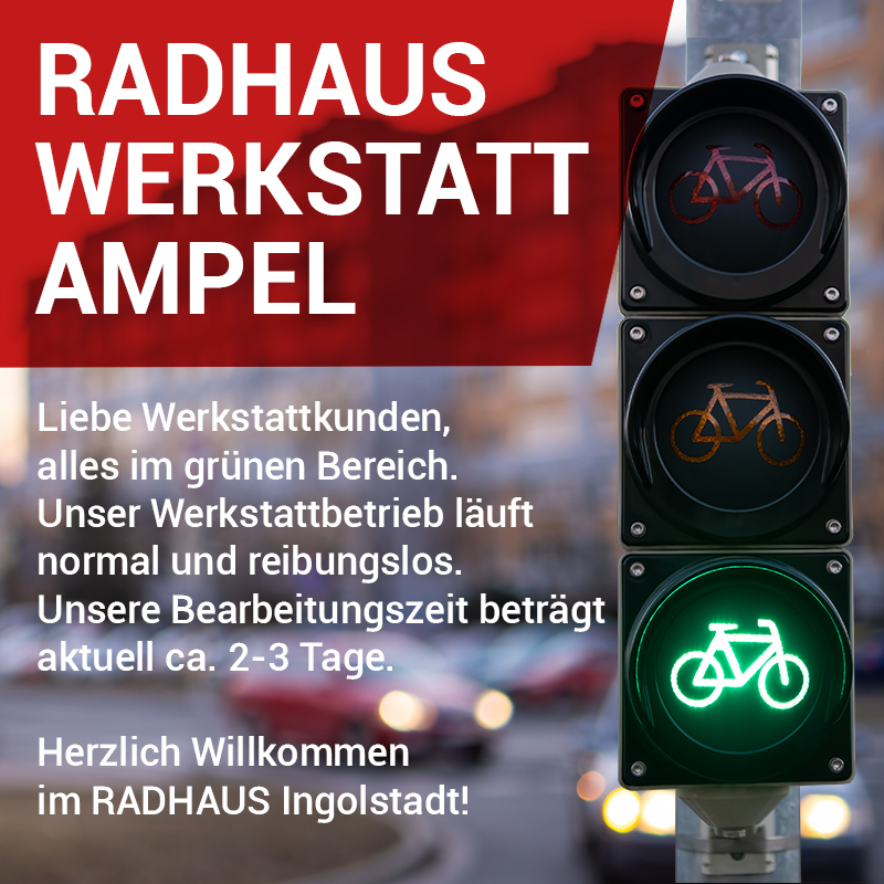 Radhaus Werkstatt-Ampel, die Wartezeit beträgt derzeit 5 Tage.